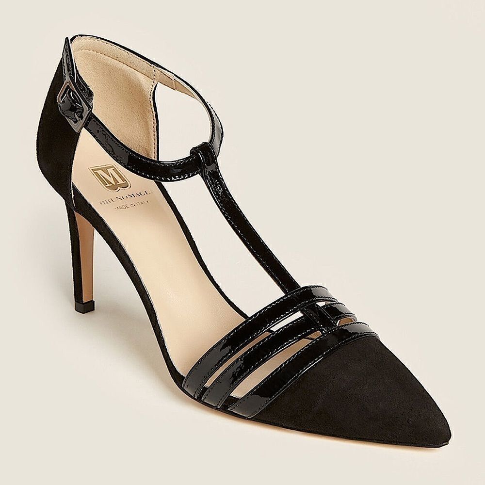 Bruno Magli Cassia Black Leather T Strap Heels